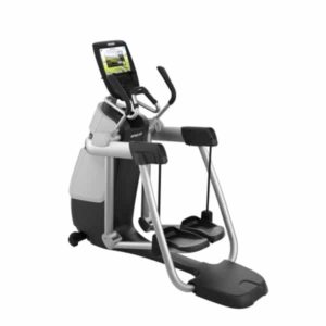 A modern elliptical machine designed for indoor workouts, featuring a touchscreen display and dual handles for an effective fitness experience.