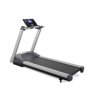 A modern treadmill featuring a digital display, designed for indoor exercise and fitness activities.
