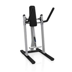 A fitness machine designed for strength training, featuring a seat, handles, and a stable base for workouts.