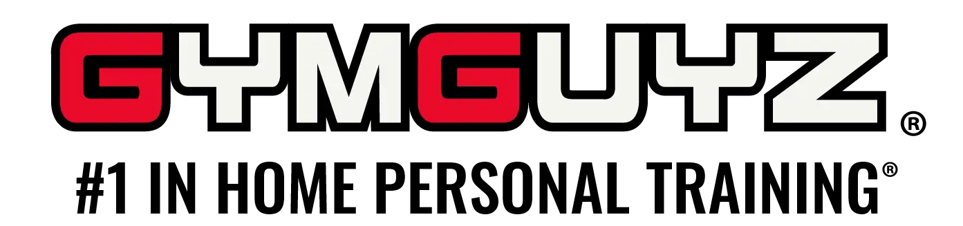 Logo of GYM GUYZ, emphasizing fitness and training services with bold red and white lettering against a black background.